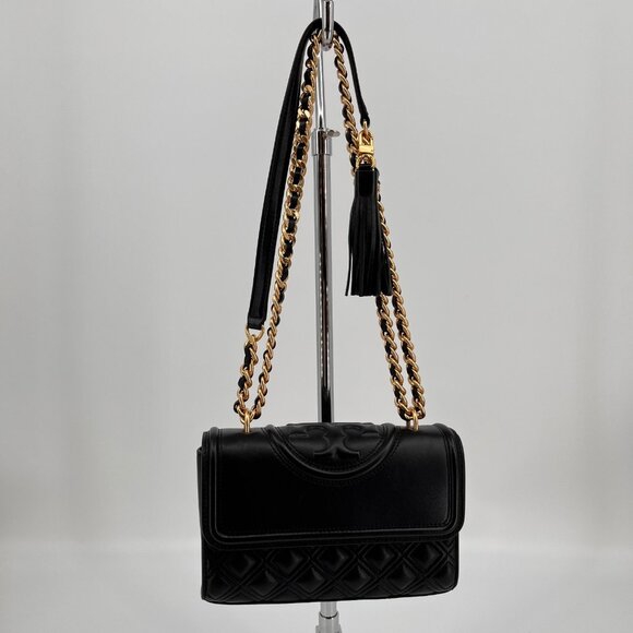 Tory Burch Fleming Small Quilted Convertible Leather Shoulder Bag Black - Picture 1 of 16
